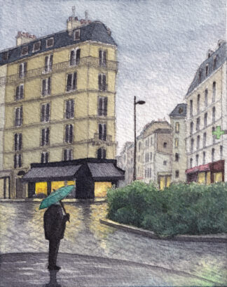 A watercolor painting of Place Saint Medard in Paris