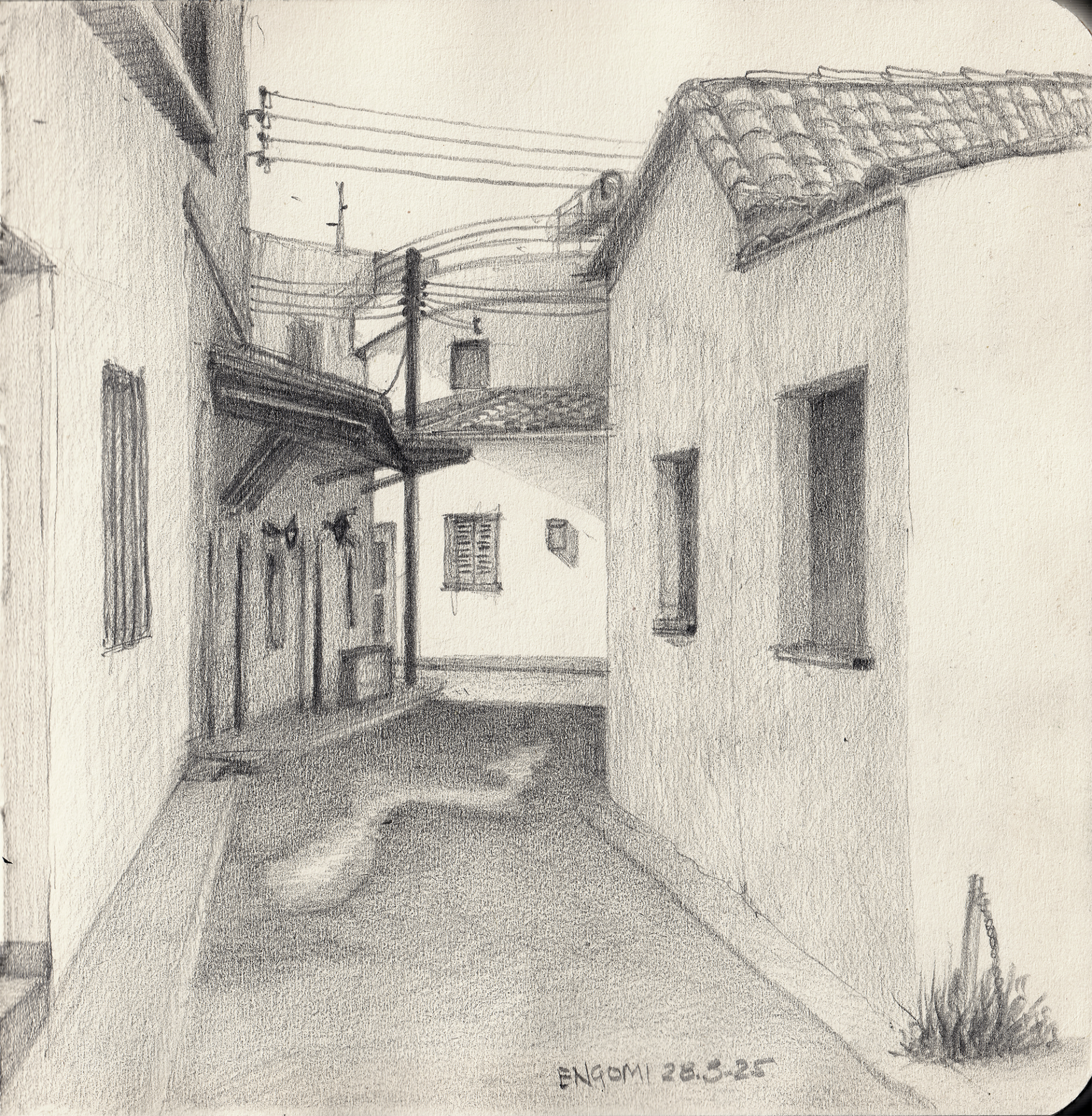 A mechanical pencil sketch of Plaka Tavern in Engomi, Nicosia. Drawn with rOtring 800