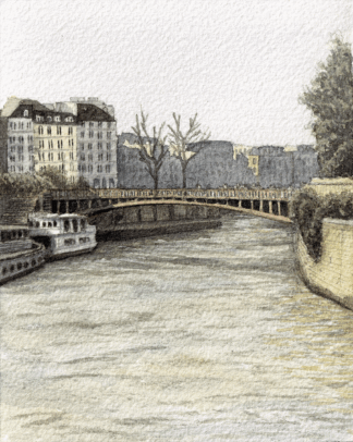 A watercolor painting of Pont au Double in Paris