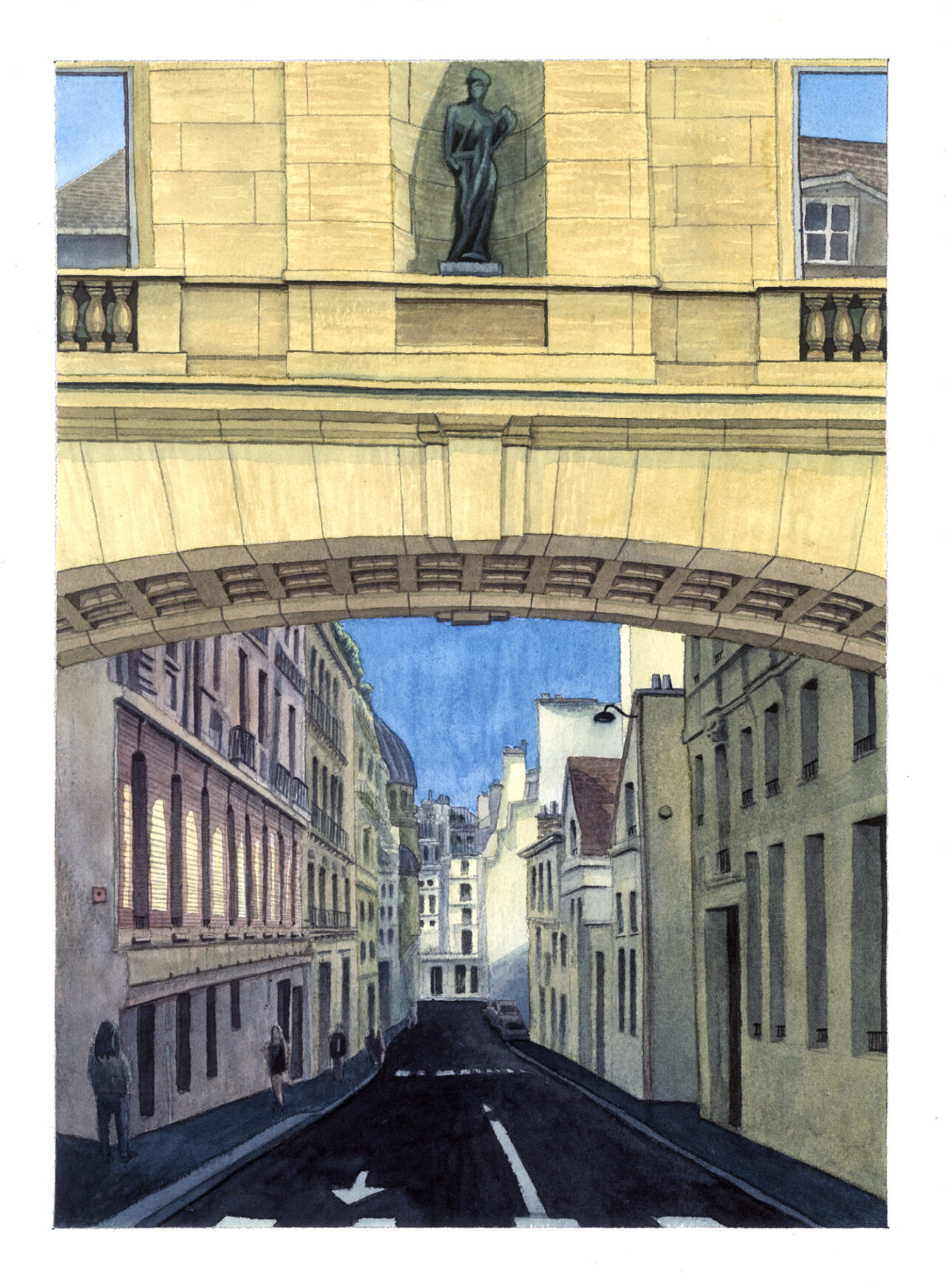 A watercolor painting of the passage to rue Garanciere in Paris