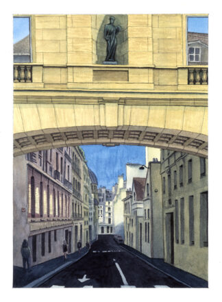 A watercolor painting of the passage to rue Garanciere in Paris