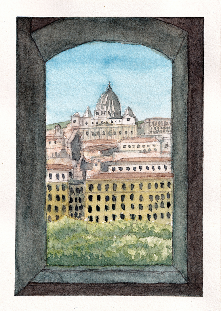 A watercolor painting of the Batican in Rome