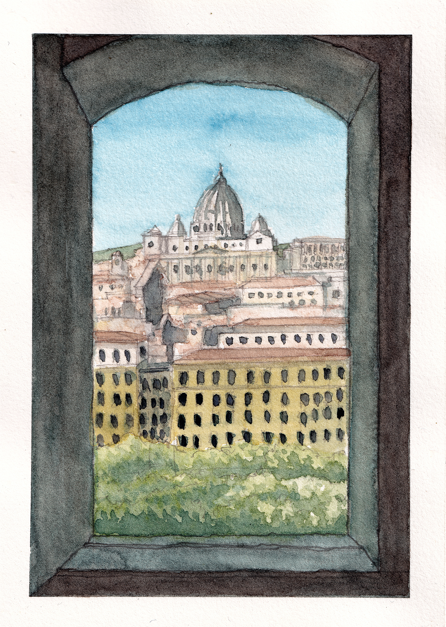 A watercolor painting of the Batican in Rome