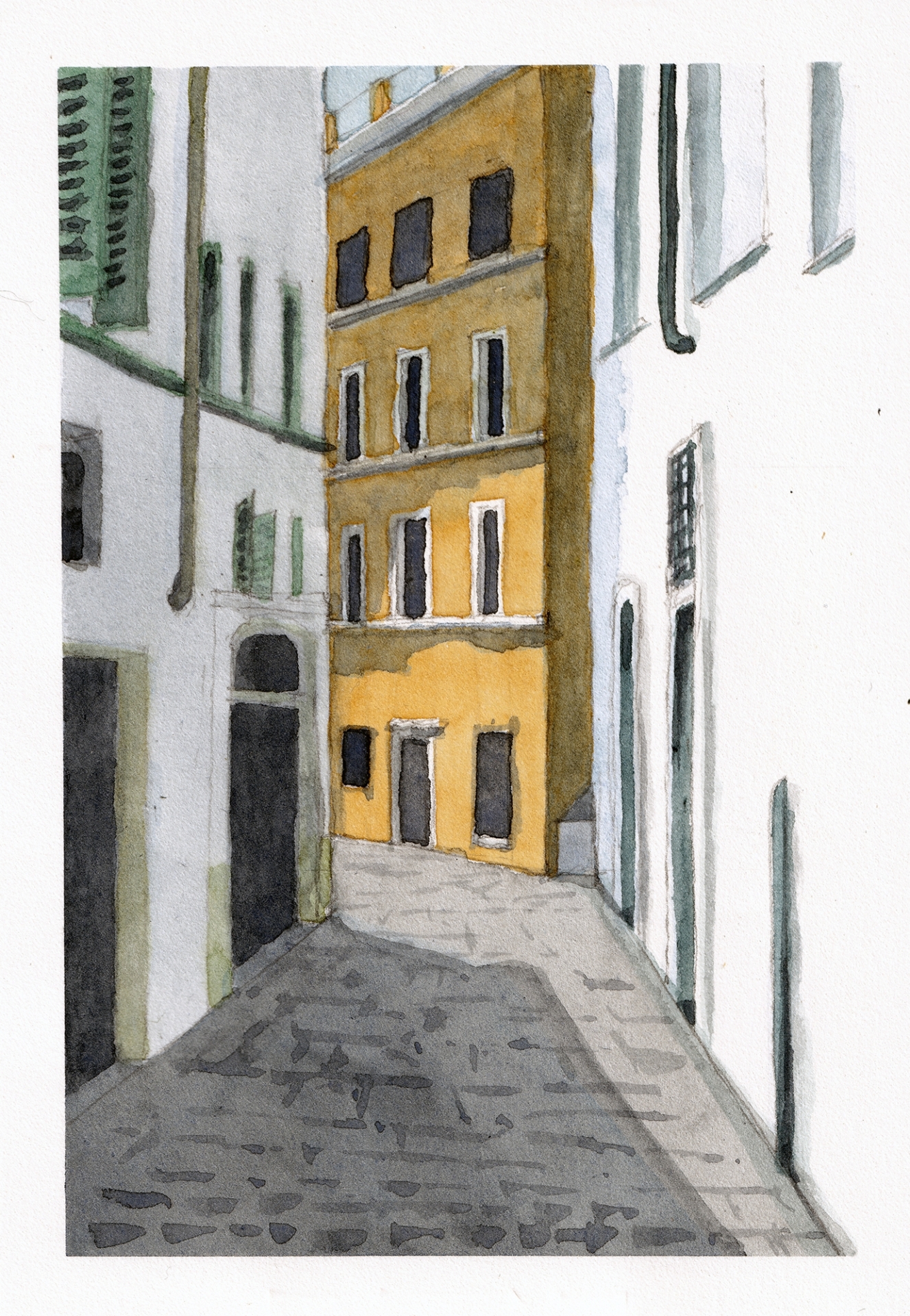 A watercolor painting of a calm street in Rome