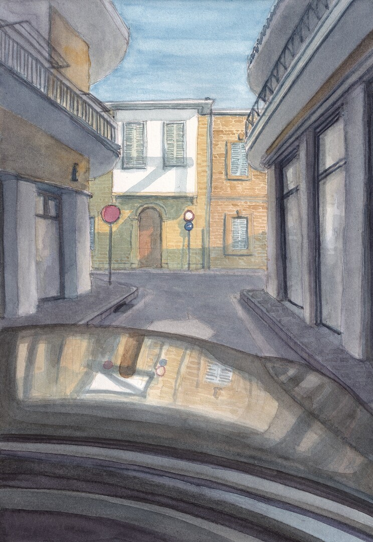 Plato's Street, Nicosia Watercolor Painting, 18x26cm