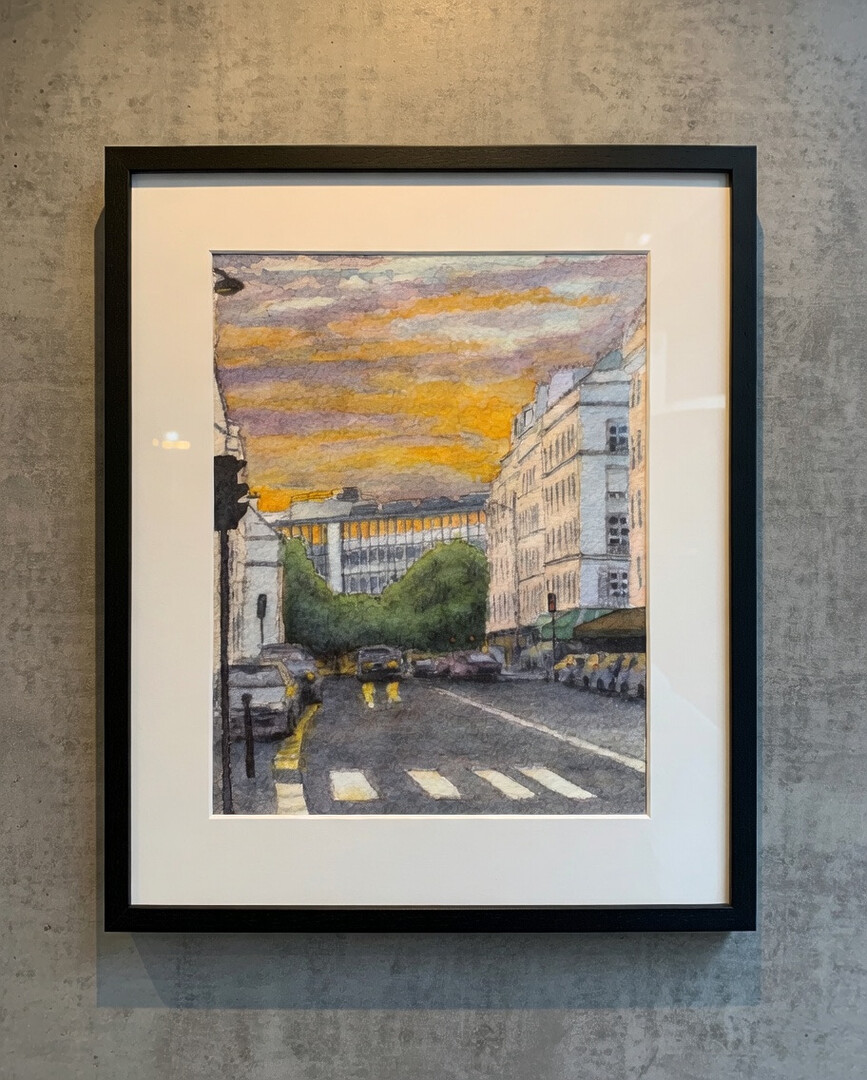 Jussieu Sunset, Paris Watercolor painting, 10x12.5cm