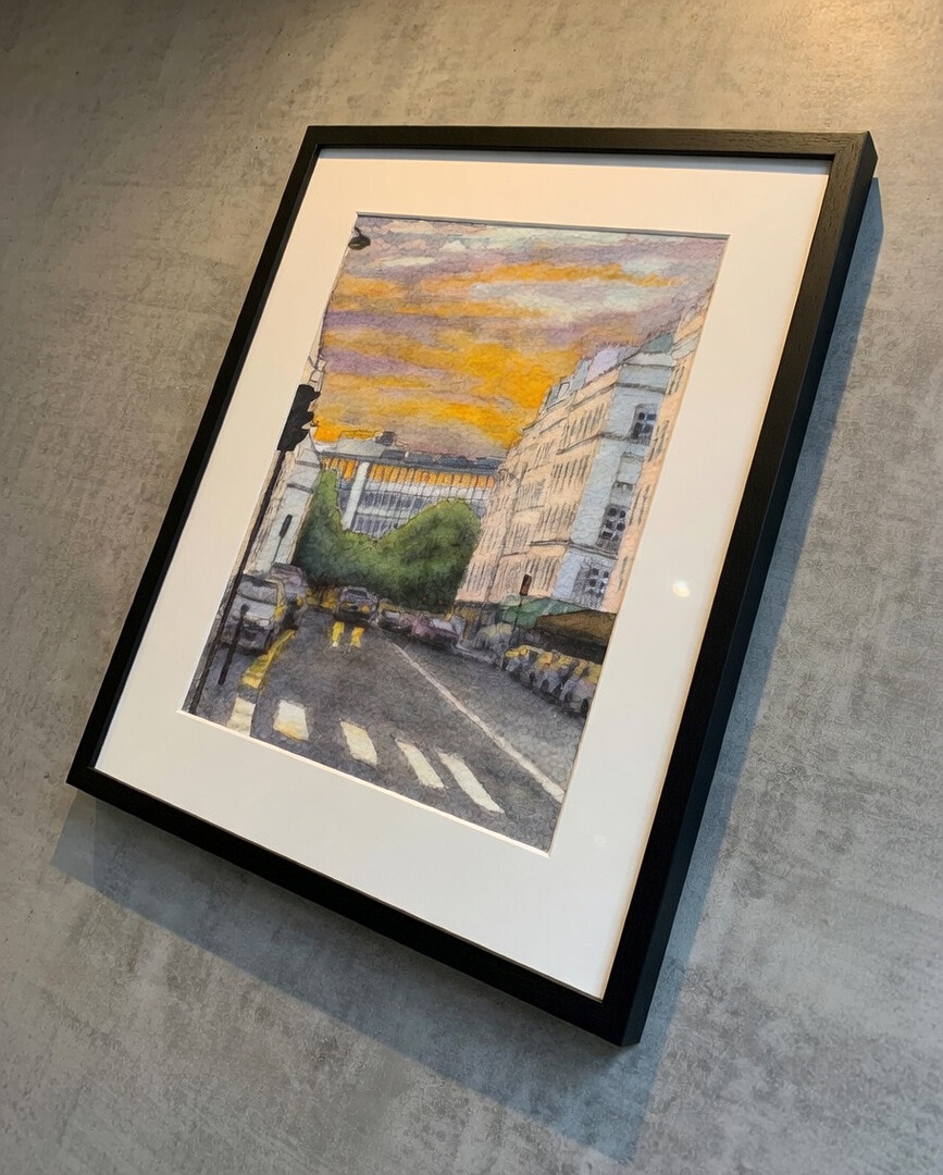 Jussieu Sunset, Paris Watercolor painting, 10x12.5cm